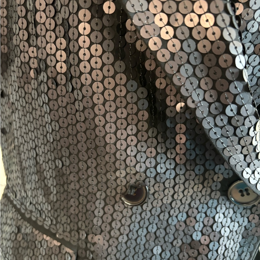 French Connection Chic Black Sequin Short-Sleeve Blazer Size 10 - Picture 4 of 14